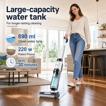 SPZK Cordless Wet Dry Vacuum Cleaner All-in-One Floor Washer, White Black Self-Cleaning Smart Floor Mop with Full Accessory Kit, Rechargeable Suction Mop for Hardwood Tile Pet Hair Home Spring Deep Cleaning Holiday Housework