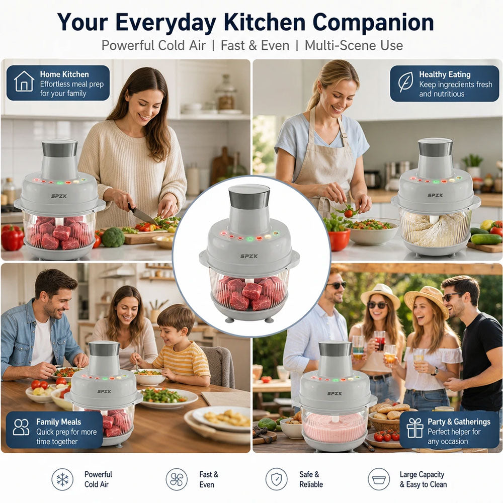 SPZK 2L Electric Food Chopper, Multi-speed Control Meat Grinder, Glass Bowl Food Processor, Black Household Style, Sharp Stainless Steel Blades, For Minced Meat, Baby Food, Vegetable Mashing, Thanksgiving Cooking, Easy Clean Kitchen Mincing Tool