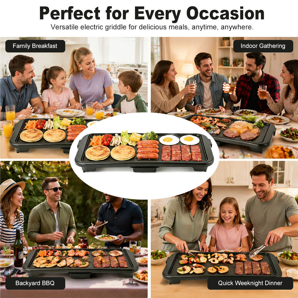 SPZK Family-Sized Electric Flat Top Griddle, 20" Large Cooking Surface, Smokeless Non-Stick Electric Grill for Korean BBQ, Teppanyaki, Pancakes, Breakfast & Summer Backyard Parties