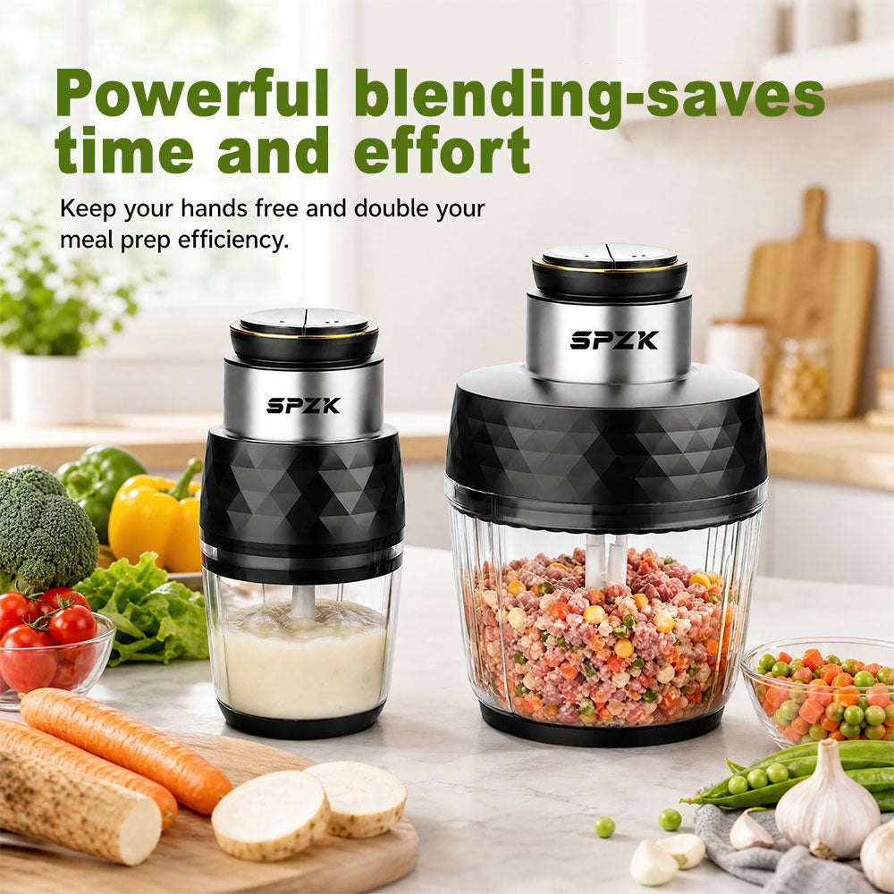 SPZK 2 Cup Set Electric Mini Food Chopper 250ml&500ml Glass Bowl Meat Grinder, 304 Stainless Steel Blade, One Touch Control, Portable Blender for Baby Food, Garlic, Onion, Fruits, Vegetables, Kitchen Gadget for Home Camping Daily Cooking