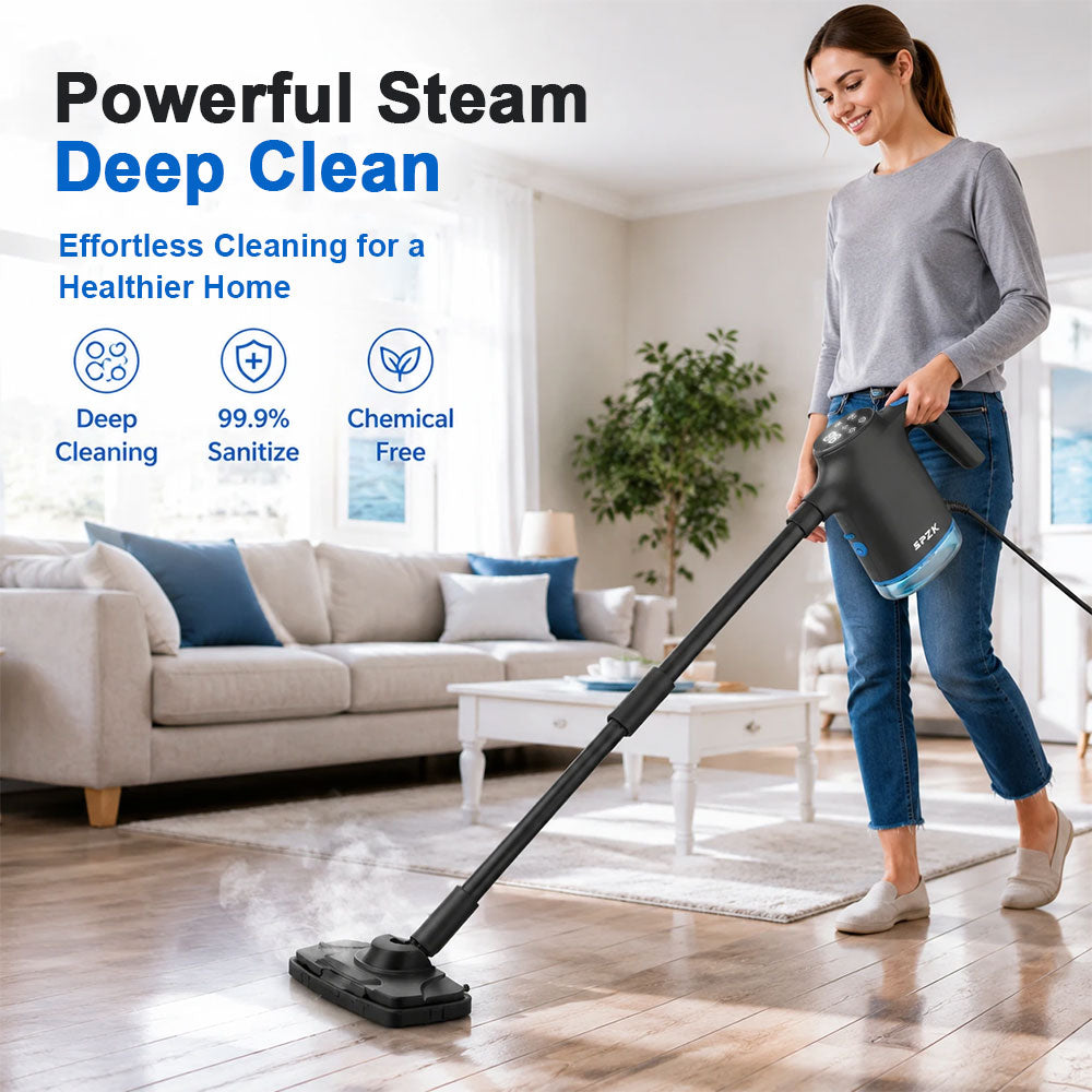 SPZK 2 In 1 Upright Steam Mop Handheld Steam Cleaning Machine, White/Gray Optional High Temperature Sterilizing Steamer with Extension Poles & Microfiber Pads, Multi-Attachment Steam Cleaner for Home Car RV Spring Clean Festive House Preparation