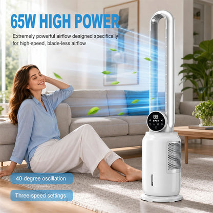 SPZK Bladeless Tower Fan with Air Cooler Function, 3-in-1 Quiet Cooling Fan with Remote Control & LED Display, 9-Speed Adjustable Bladeless Fan for Bedroom, Home Office & Summer Use