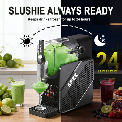 SPZK Slushie Machine No Ice Needed, Slushy Machine for Home, 88oz Frozen Drink Maker with 3 Preset Programs for Ice Slush, Snow Slush, Milkshake, Adjustable Hardness, LED Display, Self-Cleaning, Black