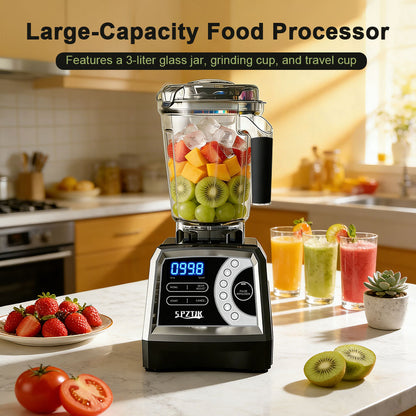 SPZTJK 2-in-1 blender with six functions and ninespeed settings, featuring a 3.0-liter cup and 800-milliliter grinding cup.