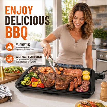 SPZK Family-Sized Electric Flat Top Griddle, 20" Large Cooking Surface, Smokeless Non-Stick Electric Grill for Korean BBQ, Teppanyaki, Pancakes, Breakfast & Summer Backyard Parties