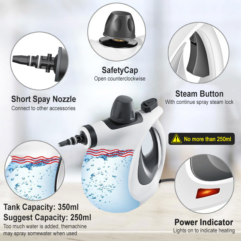SPZTJK Steam Cleaner - Multi-functional Household Handheld Steam Cleaner 1050W with 12 Accessories - Suitable for Kitchen, Tiles, Windows, Cars, Carpets