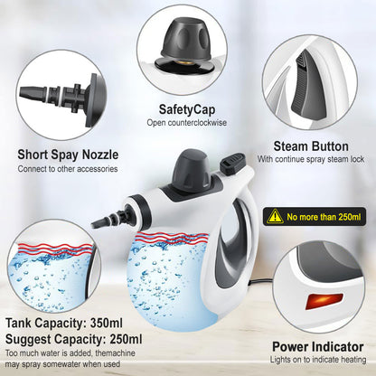 SPZTJK Steam Cleaner - Multi-functional Household Handheld Steam Cleaner 1050W with 12 Accessories - Suitable for Kitchen, Tiles, Windows, Cars, Carpets