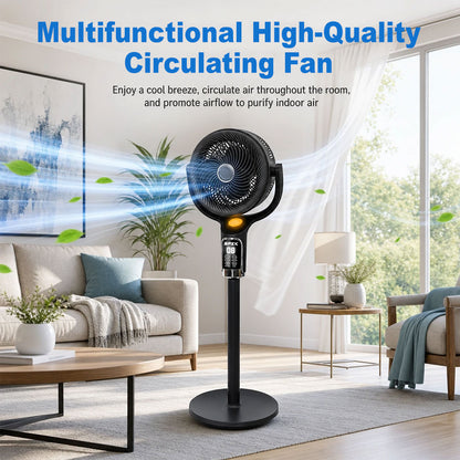 SPZK Black 360° Oscillating Standing Air Circulator Fan, Height Adjustable Pedestal Turbo Fan with Remote Control & LED Digital Display, 8 Speed Quiet Whole Room Air Circulation Fan for Bedroom Living Room Summer Home Cooling, Built-in Timer & Night Light