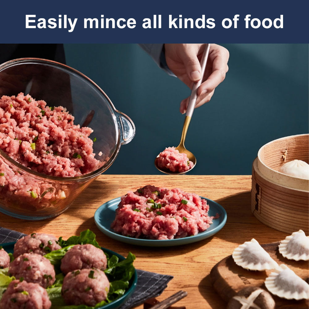 SPZTJK Food Processors, 5-Speed Electric Food Chopper with Vegetable Chopper & Meat Grinder - 2 Bowls (8 Cup Stainless Steel+8 Cup Glass), 300W, 2 Sets of 4 Bi-Level Blades for Vegetable/Fruits/Meat