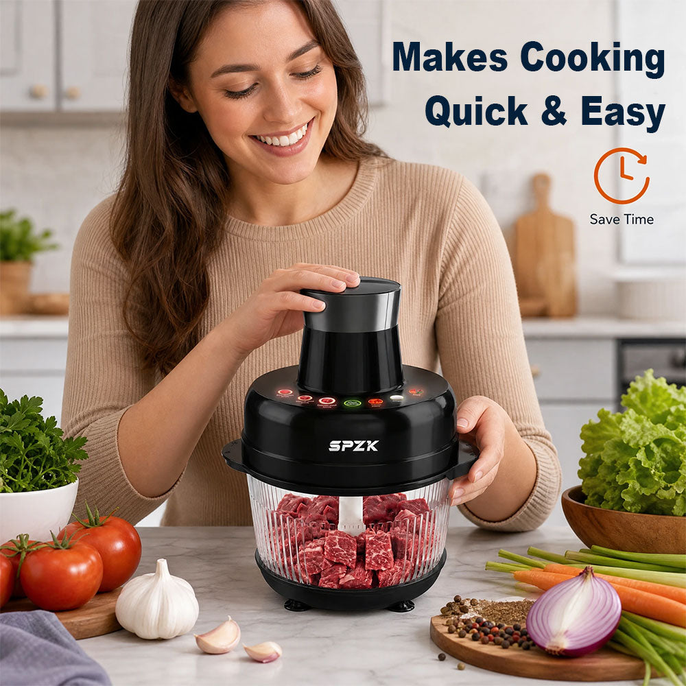 SPZK 2L Electric Food Chopper, Multi-speed Control Meat Grinder, Glass Bowl Food Processor, Black Household Style, Sharp Stainless Steel Blades, For Minced Meat, Baby Food, Vegetable Mashing, Thanksgiving Cooking, Easy Clean Kitchen Mincing Tool