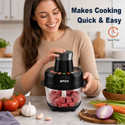 SPZK 2L Electric Food Chopper, Multi-speed Control Meat Grinder, Glass Bowl Food Processor, Black Household Style, Sharp Stainless Steel Blades, For Minced Meat, Baby Food, Vegetable Mashing, Thanksgiving Cooking, Easy Clean Kitchen Mincing Tool