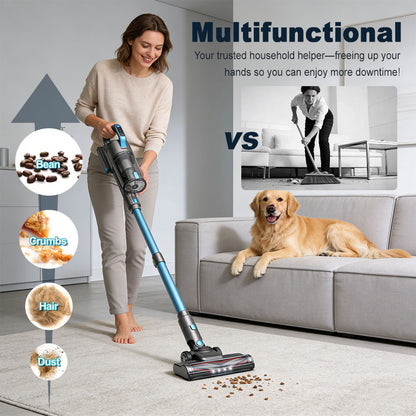 SPZTJK Cordless Vacuum Cleaner, 20Kpa Powerful Stick Vacuum with 45min Runtime, Anti-Tangle Vacuum Cleaners for Home, 50.72oz Dust Cup, Rechargeable Wireless Vacuum for Hardwood Floor Carpet Pet Hair