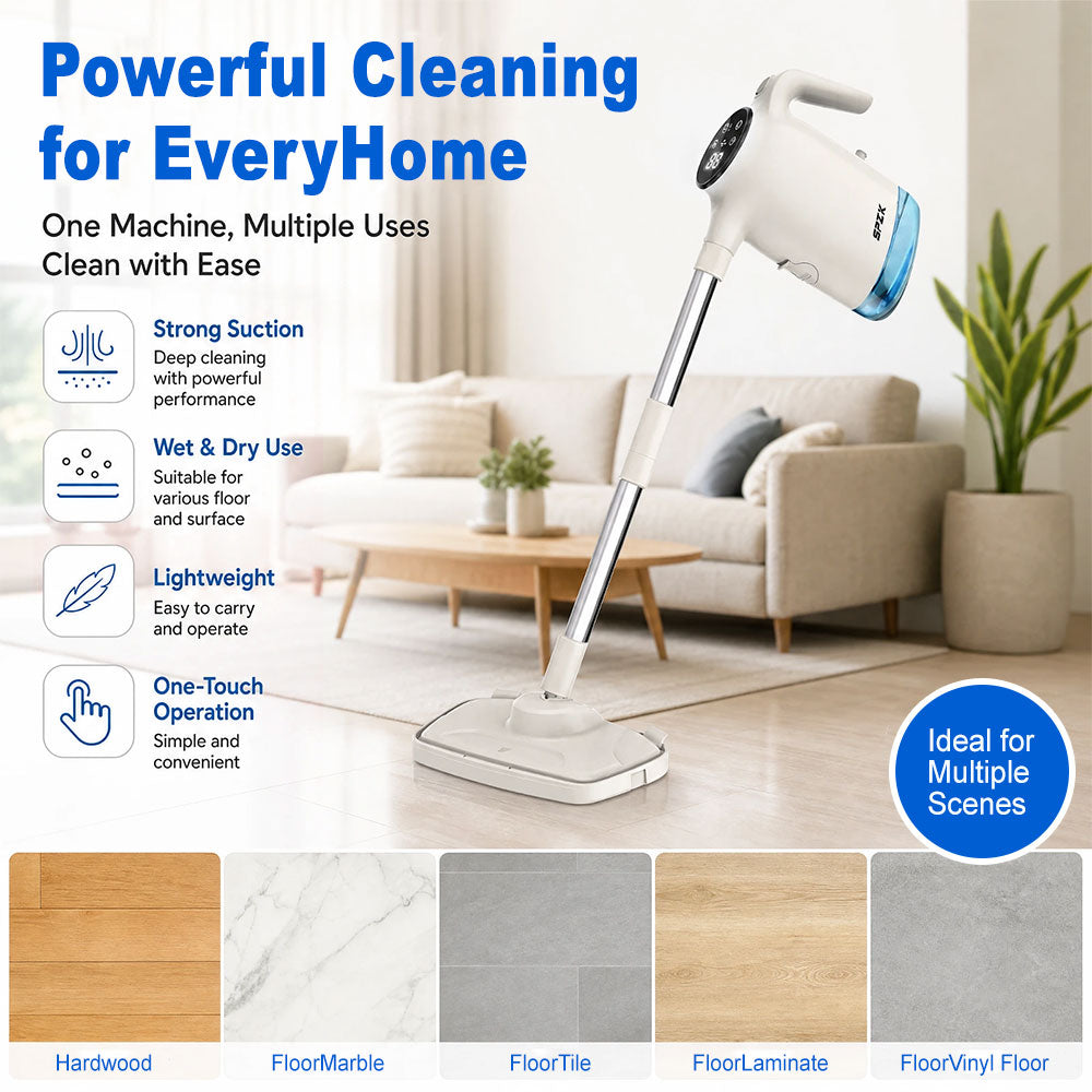 SPZK 2 In 1 Upright Steam Mop Handheld Steam Cleaning Machine, White/Gray Optional High Temperature Sterilizing Steamer with Extension Poles & Microfiber Pads, Multi-Attachment Steam Cleaner for Home Car RV Spring Clean Festive House Preparation