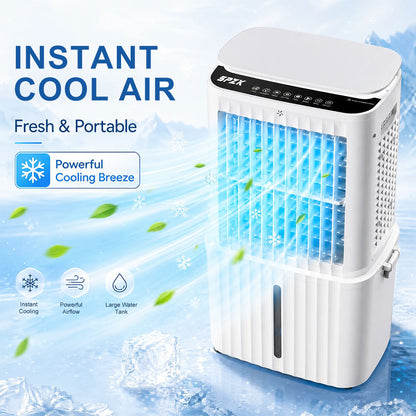 SPZK 25L Large Water Tank Evaporative Air Cooler, White Portable Swamp Cooler Fan with Remote Control & 4 Ice Packs, 3 Wind Speed Movable Cooling Air Conditioner for Home Warehouse Summer Heat Relief & Commercial Use