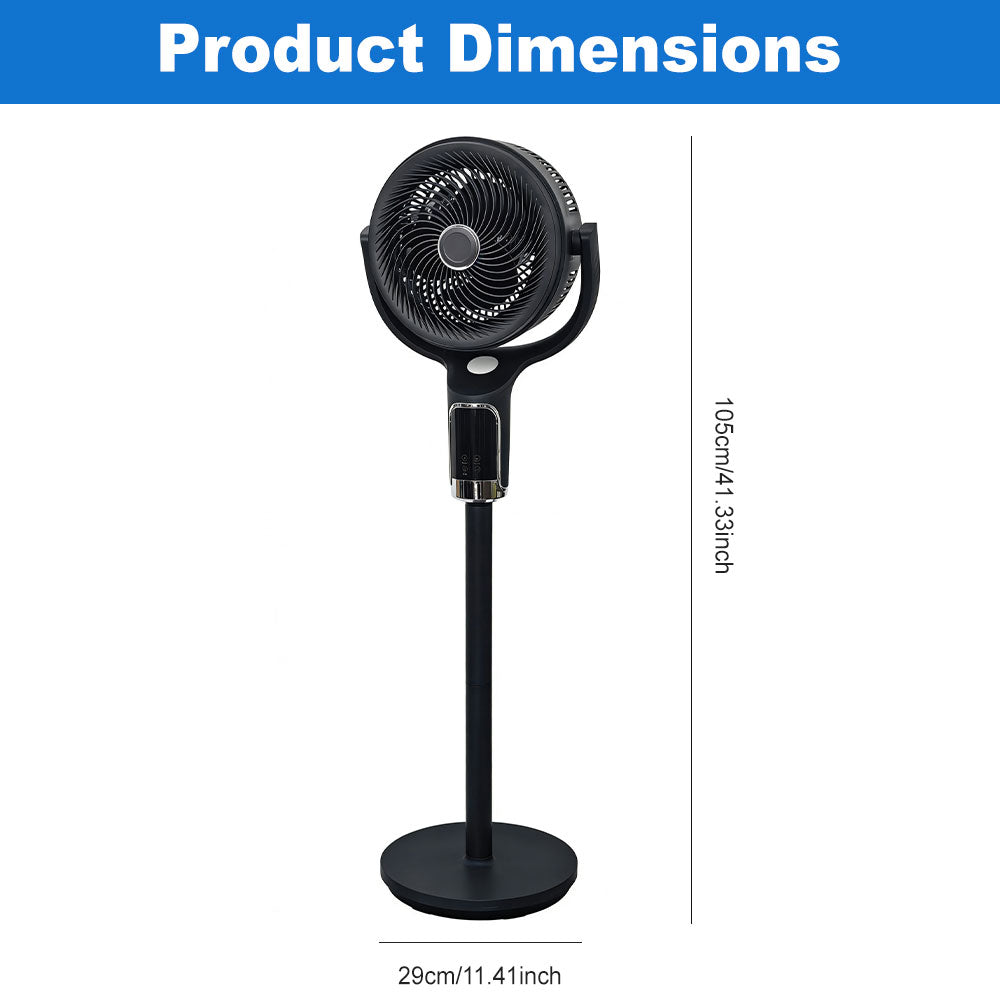SPZK Black 360° Oscillating Standing Air Circulator Fan, Height Adjustable Pedestal Turbo Fan with Remote Control & LED Digital Display, 8 Speed Quiet Whole Room Air Circulation Fan for Bedroom Living Room Summer Home Cooling, Built-in Timer & Night Light