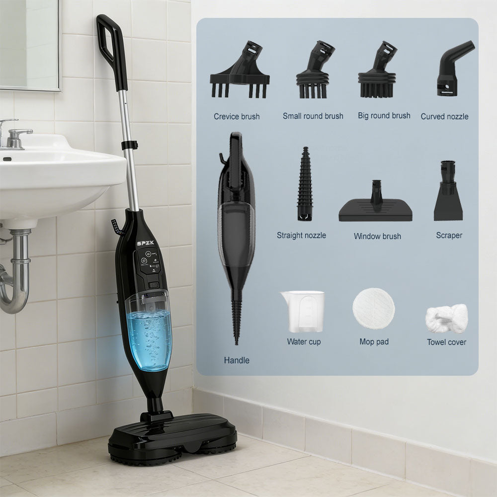 SPZTJK 2026 Steam Mop with Rotating Spin Pads & Steam Blaster Technology - 10-in-1 Heavy-Duty Scrubbing Mop, 3 Steam Modes, LED Headlights, Washable Pads