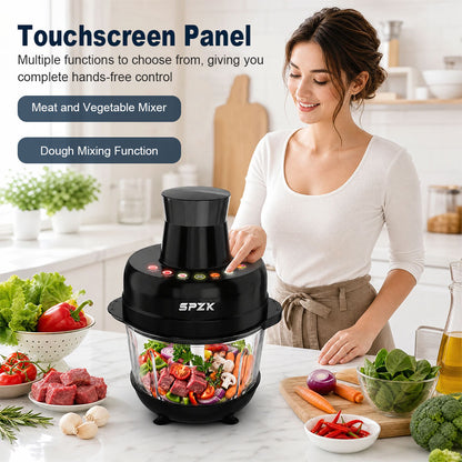 SPZK 2L Electric Food Chopper, Multi-speed Control Meat Grinder, Glass Bowl Food Processor, Black Household Style, Sharp Stainless Steel Blades, For Minced Meat, Baby Food, Vegetable Mashing, Thanksgiving Cooking, Easy Clean Kitchen Mincing Tool