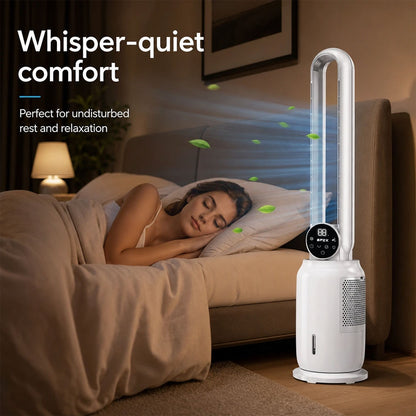 SPZK Bladeless Tower Fan with Air Cooler Function, 3-in-1 Quiet Cooling Fan with Remote Control & LED Display, 9-Speed Adjustable Bladeless Fan for Bedroom, Home Office & Summer Use