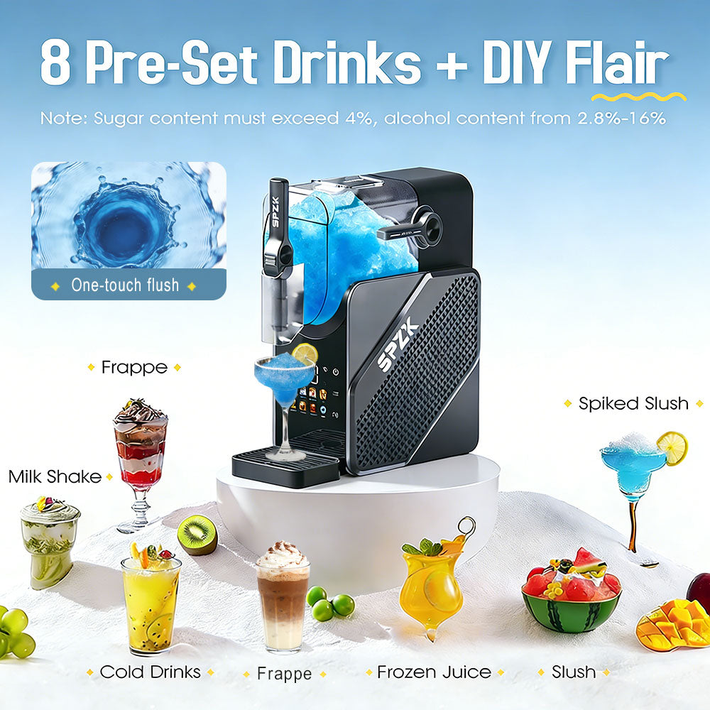 SPZK Slushie Machine No Ice Needed, Slushy Machine for Home, 88oz Frozen Drink Maker with 3 Preset Programs for Ice Slush, Snow Slush, Milkshake, Adjustable Hardness, LED Display, Self-Cleaning, Black