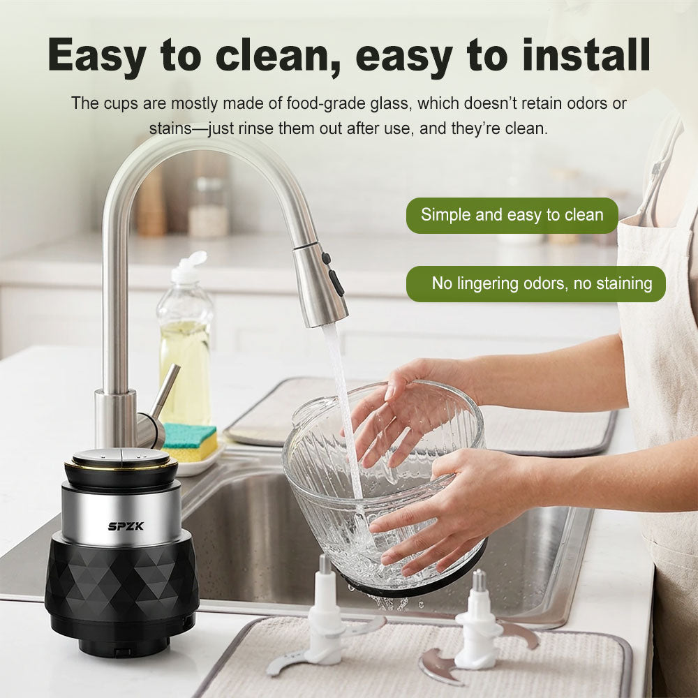 SPZK 2 Cup Set Electric Mini Food Chopper 250ml&500ml Glass Bowl Meat Grinder, 304 Stainless Steel Blade, One Touch Control, Portable Blender for Baby Food, Garlic, Onion, Fruits, Vegetables, Kitchen Gadget for Home Camping Daily Cooking