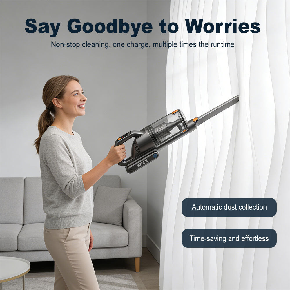 SPZTJK Cordless Vacuum Cleaner, 20Kpa Powerful Stick Vacuum with 45min Runtime, Anti-Tangle Vacuum Cleaners for Home, 50.72oz Dust Cup, Rechargeable Wireless Vacuum for Hardwood Floor Carpet Pet Hair