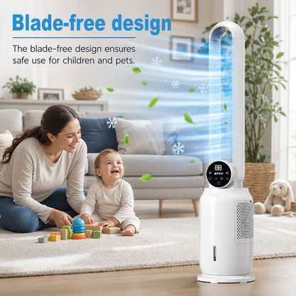 SPZK Bladeless Tower Fan with Air Cooler Function, 3-in-1 Quiet Cooling Fan with Remote Control & LED Display, 9-Speed Adjustable Bladeless Fan for Bedroom, Home Office & Summer Use