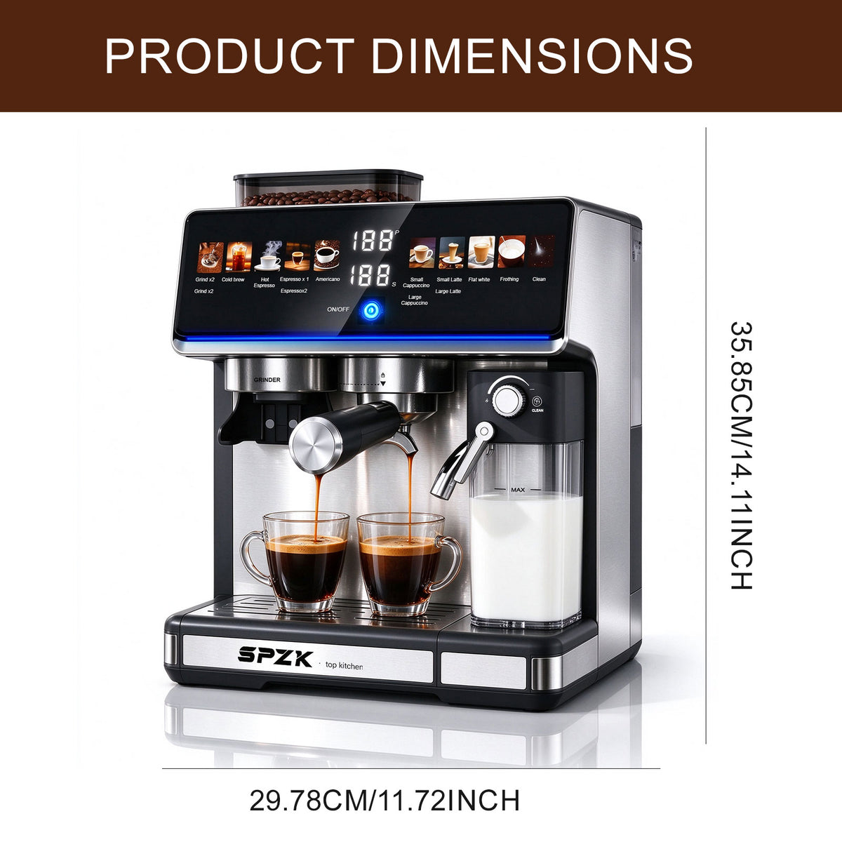 SPZK Espresso Machine with Grinder & Milk Frother | CM5703
