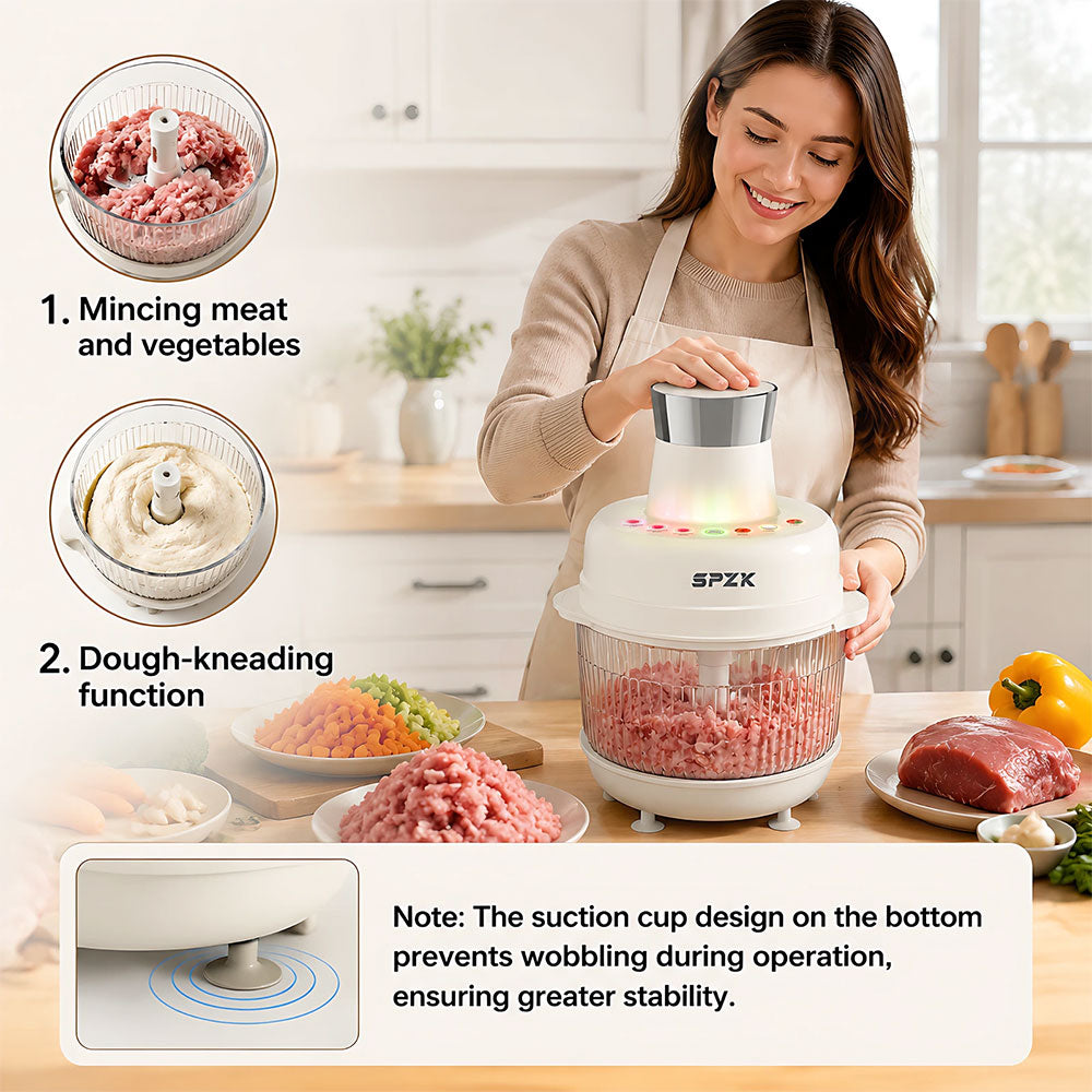 SPZK 2L Electric Food Chopper, Multi-speed Control Meat Grinder, Glass Bowl Food Processor, Black Household Style, Sharp Stainless Steel Blades, For Minced Meat, Baby Food, Vegetable Mashing, Thanksgiving Cooking, Easy Clean Kitchen Mincing Tool