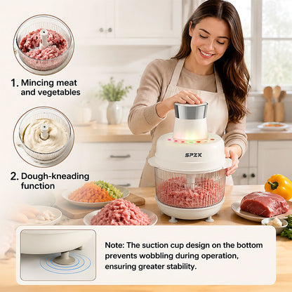 SPZK 2L Electric Food Chopper, Multi-speed Control Meat Grinder, Glass Bowl Food Processor, Black Household Style, Sharp Stainless Steel Blades, For Minced Meat, Baby Food, Vegetable Mashing, Thanksgiving Cooking, Easy Clean Kitchen Mincing Tool