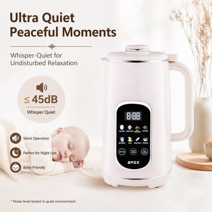 SPZK White Multi-Functional Soy Milk Maker 800ml Mini Automatic Nut Milk Blender, 8 Preset Programs Digital Display Almond Oat Milk Maker with Self-Clean & Keep Warm Function, Portable Soup Juice Baby Food Maker for Home Daily Breakfast Camping Travel