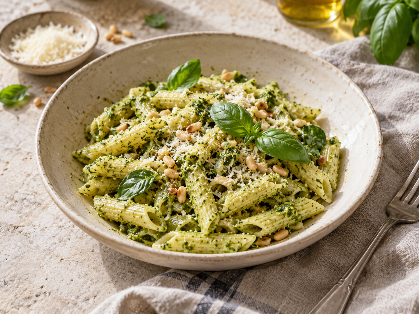Pesto penne & lemon