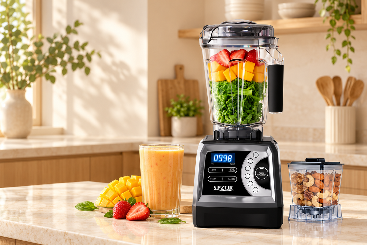 SPZK Y5500DS blender and grinding jar on an ivory kitchen countertop